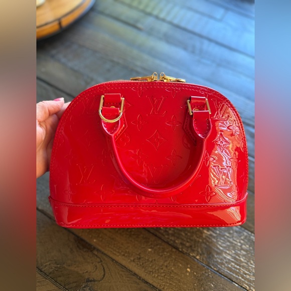 Red Vernis Alma BB Satchel with Gold Hardware,  New - Picture 6 of 17